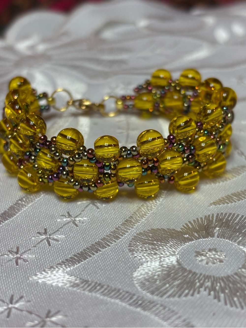 Sunflower Yellow Multi-Strand Beaded Bracelet  6.5 inches
